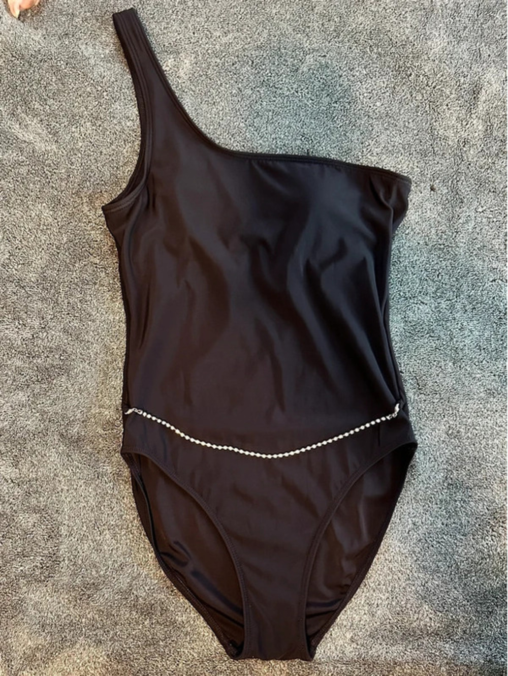 Vintage Newport News Black One-Shoulder One-Piece Rhinestone Swimsuit
